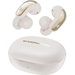 Monster Open Ear AC228 Wireless Headphones, Clip-On Earbuds, Adaptive Comfort, Immersive Audio, Bluetooth 6.0 Open Ear Earbuds with ENC Clear Call, 30H Playtime, IPX5 Water Resistant for Sport, White