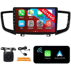 [4G 64G] Android Car Stereo FM Radio Carplay Android Auto 10.1 "لمشغل وسائط Headunit على شاشة تعمل باللمس مع كاميرا النسخ الاحتياطي لـ Honda Pilot 2016 2017 2018 2019 2020 2021 UV Black