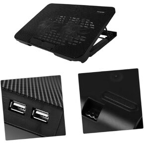 Cooling Pad with Dual Fans Portable USB Cooler for Heat Dissipation Easy to Install Stand Black