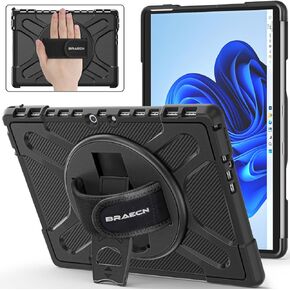BRAECNstock for Microsoft Surface Pro 8 Case 13 inch 2021 Shockproof Rugged Case for Surface Pro 8 with Rotating Hand Strap & Kickstand Built in Pen Holder Compatible with Type Cover Keyboard - Black