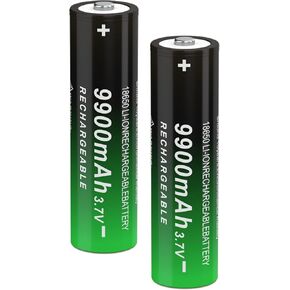 3.7V 18650 Battery 18650 Rechargeable Battery Lithium 3.7 Volt 9900mah Button Top Batteries for Flashlights, Doorbells, etc, 2Pcs-Dark Green