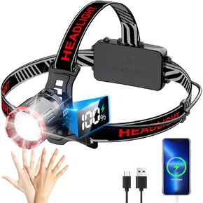 Yoobao Rechargeable Headlamp 2 Pack, USB Output, 3 Light Modes, 90°Adjustable, 100000 Lumens Headlights for Head, LED Headlamp for Running Cycling Repair Fishing Outdoor Essentials Gear