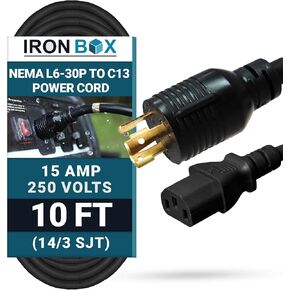 IronBox Electric NEMA L6-30P to C13 Power Cord - 15A, 250V, 14/3 SJT - UL Listed Power Plug and Cable - Heavy Duty Power Supply for Data Centers, PDU, High Powered Devices, Generators and More (10 ft)