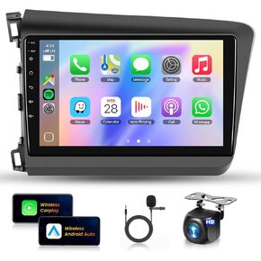 Car Stereo for Honda Civic 2012 2013 2014 2015 [4+64G] with Wireless Carplay & Android Auto, 9 Inch Touch Screen Car Radio for Civic Bluetooth GPS Navigation DSP WiFi FM SWC for Honda Civic Radio