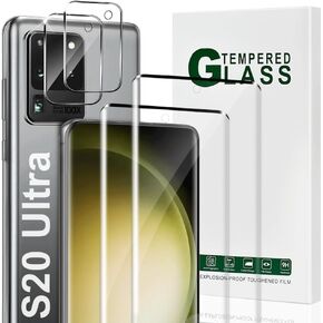 [2+2 Pack] For Galaxy S20 Ultra 5G 6.9'' Tempered Glass Screen Protector, Camera Protector, 9H Tempered Glass Scratch Resistant, Ultrasonic Fingerprint Support, 3D HD Curved,touch sensitive