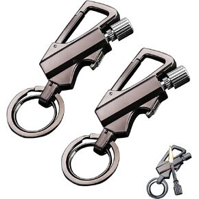 2 Pack Keychain Bottle Opener for Men with Dual-Side Flint Fire Starter & Bottle Opener, Permanent Match Infinity Lighter, Keychain Lighter Match Strike for Outdoor Survival (2, Black)