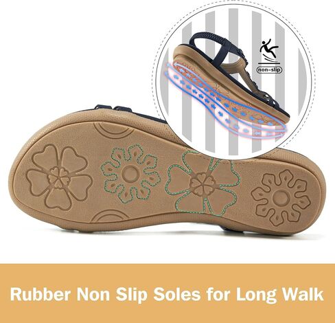 HARENCE Summer Flat Sandals for Women: Comfortable Bohemian Beaded Flats Shoes Elastic Ankle Strap Casual Walking Slip On Dress Sandal in Saudi Arabia