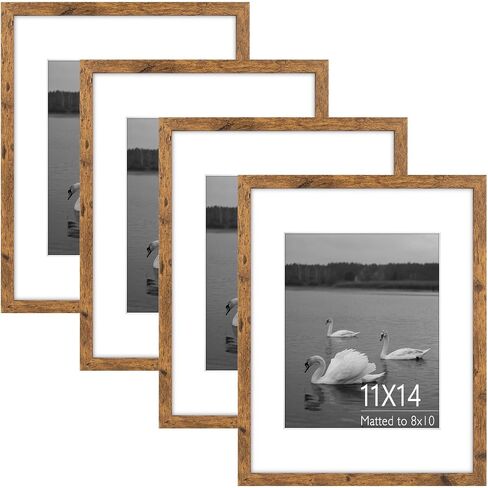 Space Art Deco، إطار صورة مقاس 11 × 14 مقاس 8 × 10 مع حصيرة أو 11 × 14 بدون حصيرة - إطار صور خشبي مصمم مع زجاج شبكي - إطارات صور مثبتة على الحائط لعرض الحائط أو سطح الطاولة، مجموعة من 4 قطع in Kuwait