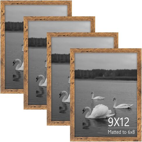 Space Art Deco 9x12 Picture Frame for 6x8 with Mat or 9x12 without Mat - Engineered Wood Photo Frame with Plexiglass - Wall Mounting Photo Frames for Wall or Tabletop Display - Set of 4 in Kuwait