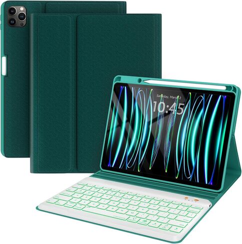 iPad Pro 12.9 inch Case with Keyboard Compatible for iPad 12.9-inch 2022/2021/2020 (6th/5th/4th Gen) with Pencil Holder,Smart Folio Tablet Cover with 7 Color Backlit Detachable Wireless Keyboard in Kuwait