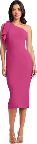 Dress the Population Women's Tiffany Asymmetrical Bow Neckline Bodycon MIDI Dress, Rouge, Large in Saudi Arabia