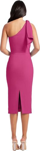 Dress the Population Women's Tiffany Asymmetrical Bow Neckline Bodycon MIDI Dress, Rouge, Large in Saudi Arabia