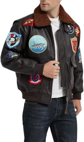Mens Top Aviator USAAF Pilot Flying Tom Multiple Patches G1 Bomber Jacket Fur Collar Brown Bomber Leather Jacket in Saudi Arabia
