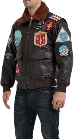Mens Top Aviator USAAF Pilot Flying Tom Multiple Patches G1 Bomber Jacket Fur Collar Brown Bomber Leather Jacket in Saudi Arabia