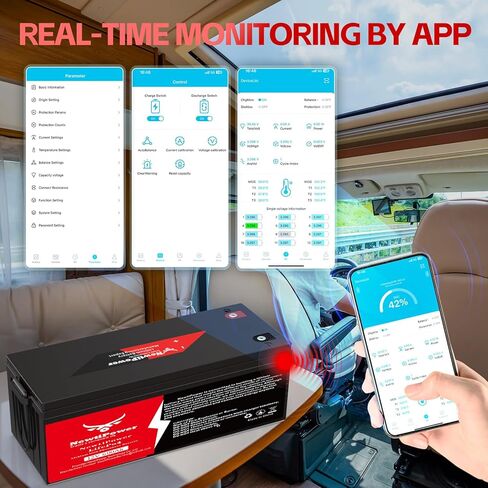 12V 300Ah Small LiFePO4 Lithium Battery with APP, 200A BMS,10000+ Deep Cycle Lithium Iron Phosphate Battery Great for Winter Power Shortage, RV, Marine and Off Grid Applications in Kuwait