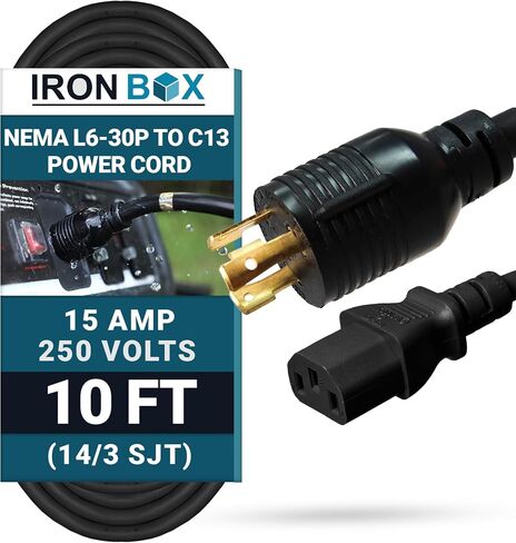 IronBox Electric NEMA L6-30P to C13 Power Cord - 15A, 250V, 14/3 SJT - UL Listed Power Plug and Cable - Heavy Duty Power Supply for Data Centers, PDU, High Powered Devices, Generators and More (10 ft) in Saudi Arabia