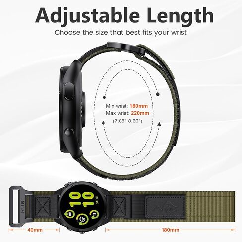 ANCOOL for Garmin Venu 3/Venu 2 Watch Band/Vivoactive 4/Forerunner 265/255 Band, 22mm Nylon Watch Band for Galaxy Gear S3 Frontier/Watch 3 45mm/Watch 46mm Bands for Men Women, Black/Green in Kuwait