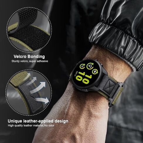 ANCOOL for Garmin Venu 3/Venu 2 Watch Band/Vivoactive 4/Forerunner 265/255 Band, 22mm Nylon Watch Band for Galaxy Gear S3 Frontier/Watch 3 45mm/Watch 46mm Bands for Men Women, Black/Green in Kuwait
