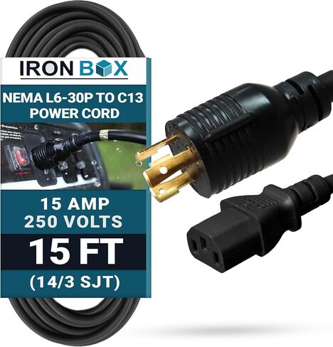 Ironbox Electric NEMA L6-30P إلى C13 سلك الطاقة - 15A ، 250V ، 14/3 SJT - توصيل الطاقة والكابلات المدرجة في UL - مزود الطاقة الثقيلة لمراكز البيانات ، PDU ، الأجهزة ذات الطاقة العالية ، المولدات وأكثر من ذلك (10 أقدام) in Kuwait