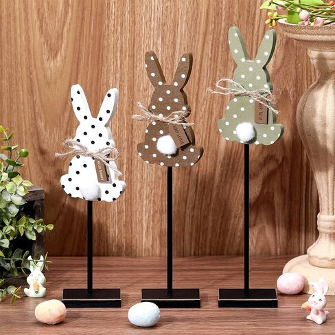 Burbell 3 Pcs St Patrick's Day Table Decorations Irish Wood Shamrock Tabletop Decor Green Lucky Clover Block Sign Tall Standing Freestanding St Patrick Centerpiece for Table Home Party(Rabbit) in Kuwait