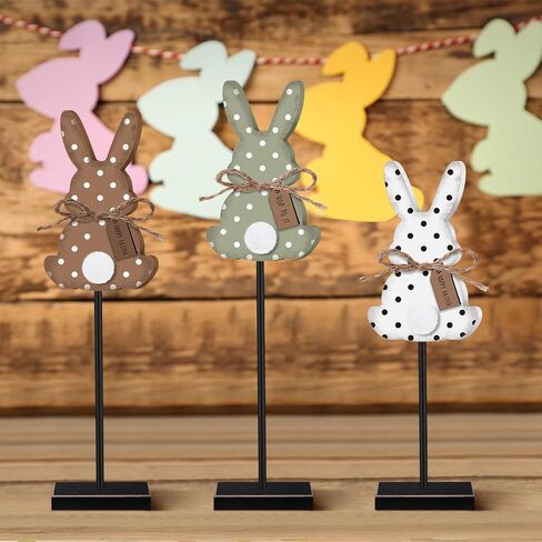 Burbell 3 Pcs St Patrick's Day Table Decorations Irish Wood Shamrock Tabletop Decor Green Lucky Clover Block Sign Tall Standing Freestanding St Patrick Centerpiece for Table Home Party(Rabbit) in Kuwait