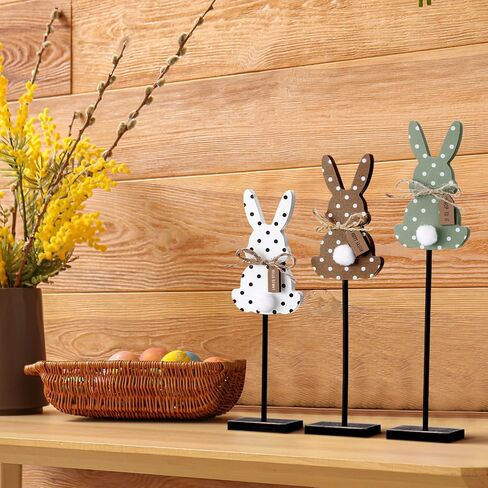 Burbell 3 Pcs St Patrick's Day Table Decorations Irish Wood Shamrock Tabletop Decor Green Lucky Clover Block Sign Tall Standing Freestanding St Patrick Centerpiece for Table Home Party(Rabbit) in Kuwait