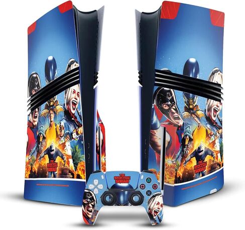 تصاميم قضية الرأس مرخصة رسميًا The Suicide Squad 2021 Poster Poster Poster Vinyl Gaming Skin Mecal متوافق مع Sony PlayStation 5 PS5 Pro Disc Edition Console & DualSense Controller in Saudi Arabia