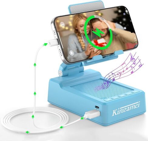 4In1 Cell Phone Stand with Speaker Bluetooth Wireless, Power Bank Foldable Phone Holder, Gifts for Mens Women, Portable Cellphone Holder with Speaker and Anti-Slip Base HD Surround Sound - Blue in Saudi Arabia