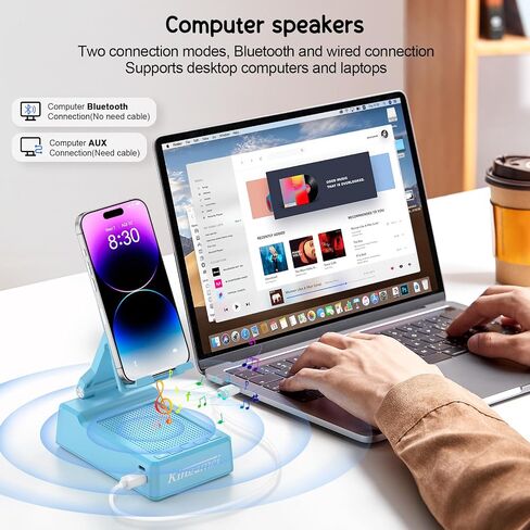 4In1 Cell Phone Stand with Speaker Bluetooth Wireless, Power Bank Foldable Phone Holder, Gifts for Mens Women, Portable Cellphone Holder with Speaker and Anti-Slip Base HD Surround Sound - Blue in Saudi Arabia