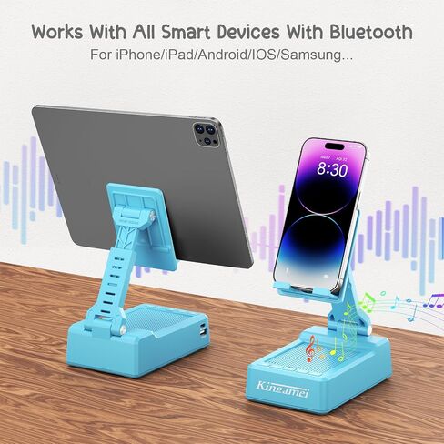 4In1 Cell Phone Stand with Speaker Bluetooth Wireless, Power Bank Foldable Phone Holder, Gifts for Mens Women, Portable Cellphone Holder with Speaker and Anti-Slip Base HD Surround Sound - Blue in Saudi Arabia
