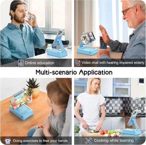 4In1 Cell Phone Stand with Speaker Bluetooth Wireless, Power Bank Foldable Phone Holder, Gifts for Mens Women, Portable Cellphone Holder with Speaker and Anti-Slip Base HD Surround Sound - Blue in Saudi Arabia