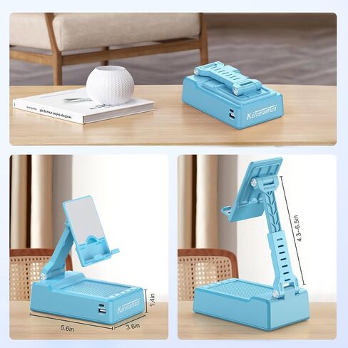 4In1 Cell Phone Stand with Speaker Bluetooth Wireless, Power Bank Foldable Phone Holder, Gifts for Mens Women, Portable Cellphone Holder with Speaker and Anti-Slip Base HD Surround Sound - Blue in Saudi Arabia