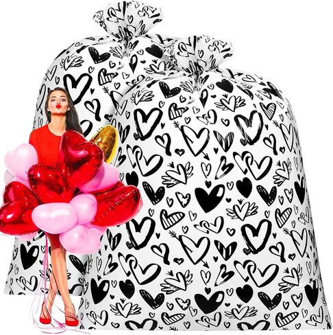 2 Pcs 80 x 60 In Valentine's Day Extra Large Gift Bags Jumbo Bike Gift Bags Oversized Red Heart Large Plastic Gift Bags for Valentines Day, Weddings, Bridal Showers, Anniversary (Red Heart) in Saudi Arabia