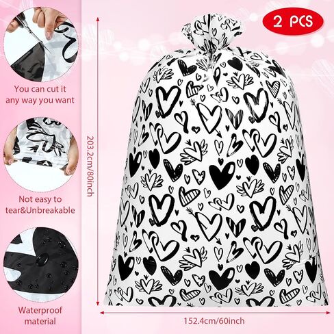 2 Pcs 80 x 60 In Valentine's Day Extra Large Gift Bags Jumbo Bike Gift Bags Oversized Red Heart Large Plastic Gift Bags for Valentines Day, Weddings, Bridal Showers, Anniversary (Red Heart) in Saudi Arabia