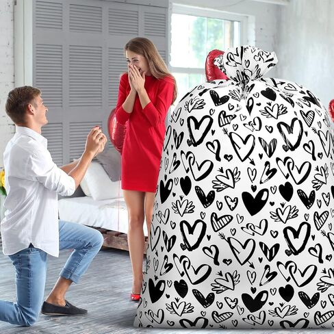 2 Pcs 80 x 60 In Valentine's Day Extra Large Gift Bags Jumbo Bike Gift Bags Oversized Red Heart Large Plastic Gift Bags for Valentines Day, Weddings, Bridal Showers, Anniversary (Red Heart) in Saudi Arabia