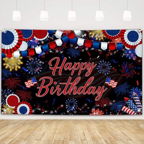 MEHOFOND 4th of July Decorations, Red White Blue Birthday Backdrop for Independence Day Memorial Day Patriotic Party USA Veterans Banner Photo Booth Photoshoot Decor 6x3.6ft in Kuwait