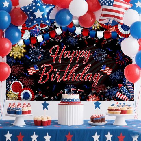 MEHOFOND 4th of July Decorations, Red White Blue Birthday Backdrop for Independence Day Memorial Day Patriotic Party USA Veterans Banner Photo Booth Photoshoot Decor 6x3.6ft in Kuwait