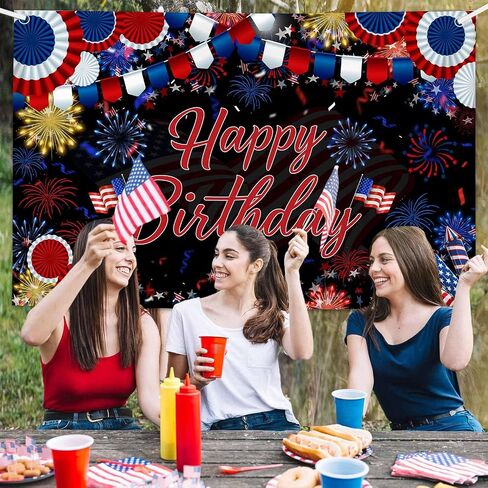MEHOFOND 4th of July Decorations, Red White Blue Birthday Backdrop for Independence Day Memorial Day Patriotic Party USA Veterans Banner Photo Booth Photoshoot Decor 6x3.6ft in Kuwait