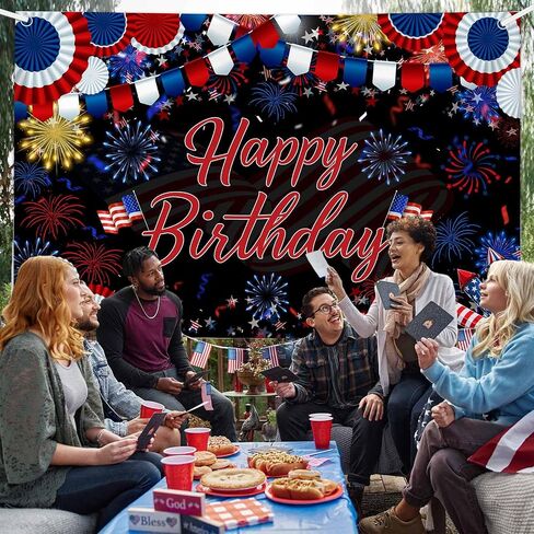 MEHOFOND 4th of July Decorations, Red White Blue Birthday Backdrop for Independence Day Memorial Day Patriotic Party USA Veterans Banner Photo Booth Photoshoot Decor 6x3.6ft in Kuwait