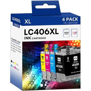 LC406XL Ink Cartridges High Yield Compatible for Brother LC406XL LC406 use to Brother MFC-J4335DW MFC-J4535DW MFC-J5855DW MFC-J6555DW MFC-J6955DW Printer (Black, Cyan, Magenta, Yellow, 4 Pack)