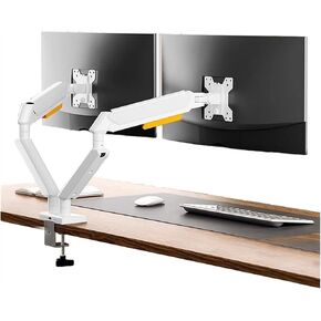 dual monitor stand Dual Monitor Mount up to 32 inches and 22.0 lbs per Screen, Adjustable Gas Spring Monitor Arm, Aluminum Dual Monitor Mount with C-Clamp & Grommet Base Monitor mount(White)