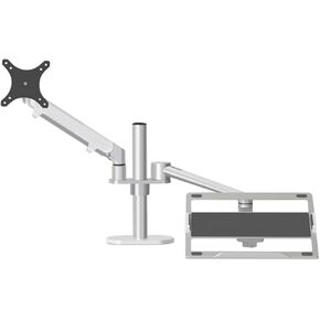 Height Adjustable Desktop Dual Arm 17-32 Inch Monitor Holder+12-17 Inch Laptop Holder Stand Full Motion Mount Arm(Silver)