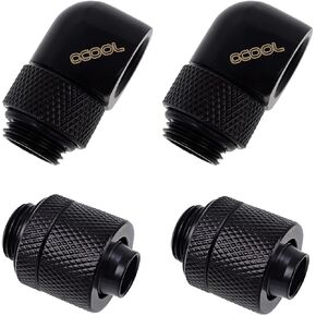 Alphacool Eiszapfen G1/4" to 10mm ID, 13mm OD Compression Fitting and 90 Degree Rotary Fitting Set, Deep Black, 2-Pack in Kuwait