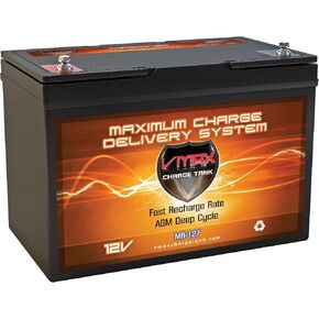 VMAX MR127 12 Volt 100Ah AGM Deep Cycle Maintenance Free Battery compatible with boats and 40-100lb, minnkota, cobra, sevylor and other trolling motor (GROUP 27 Marine Deep Cycle AGM Battery)