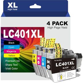 تعمل خراطيش الحبر LC401XL متوافقة مع خراطيش الحبر LC401 مع Brother MFC-J1010DW MFC-J1012DW MFC-J1170DW (الأسود السماوي Magenta Yellow ، 4 XL Pack)