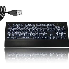 Large Print Backlit Computer Keyboards with Cover, Wired Keyboard White Backlit, Wrist Rest, USB Cable Length 62.99 inches 104 Full Size Keys.Easy to Read Type for Laptop, PC, Windows, Desktop