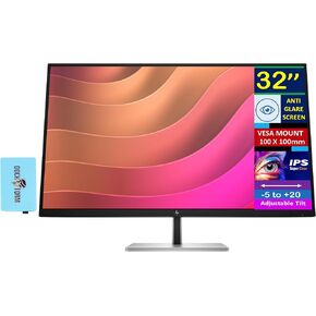 HP 32" 4K USB-C Monitor with 5ms Response Time, Anti Glare, Flicker Free, VESA Mount (100mm), Displayport, HDMI & Dockztorm USB Port Expander, Black/Silver (2025 Latest Model)