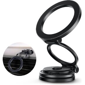 for MagSafe Car Mount, Metal Design Folding 360° Rotation Phone Holder with Detachable Base, Adjustable Dual-Axis Magnetic Phone Mount for Dashboard, Car Accessories for iPhone 16/15/14/13