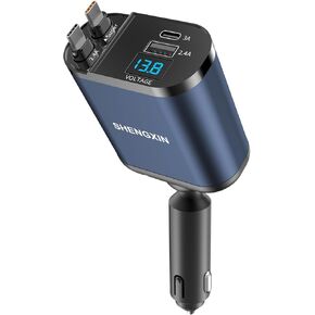 Retractable Car Charger for iPhone 16, Fast Charging Car Charger USB C, Car Chargers with 2 Retractable Cords 2.6ft, Car Adapter for iPhone 16/15/14/13/12, Galaxy, Pixel Series