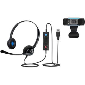 TruVoice Voicepro 20 Headset and Webcam Bundle (Includes Double Ear USB Headset and 1080P Webcam) All-in-One Combination